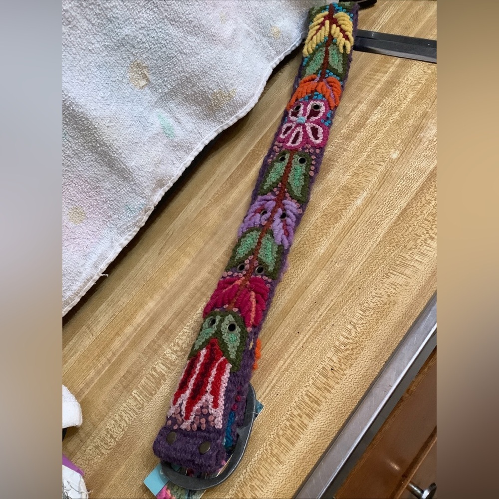 Jenny Krauss Boho Floral Densely Embroidered Blooms Wool Belt Handmade Peru Sz S - Picture 16 of 16